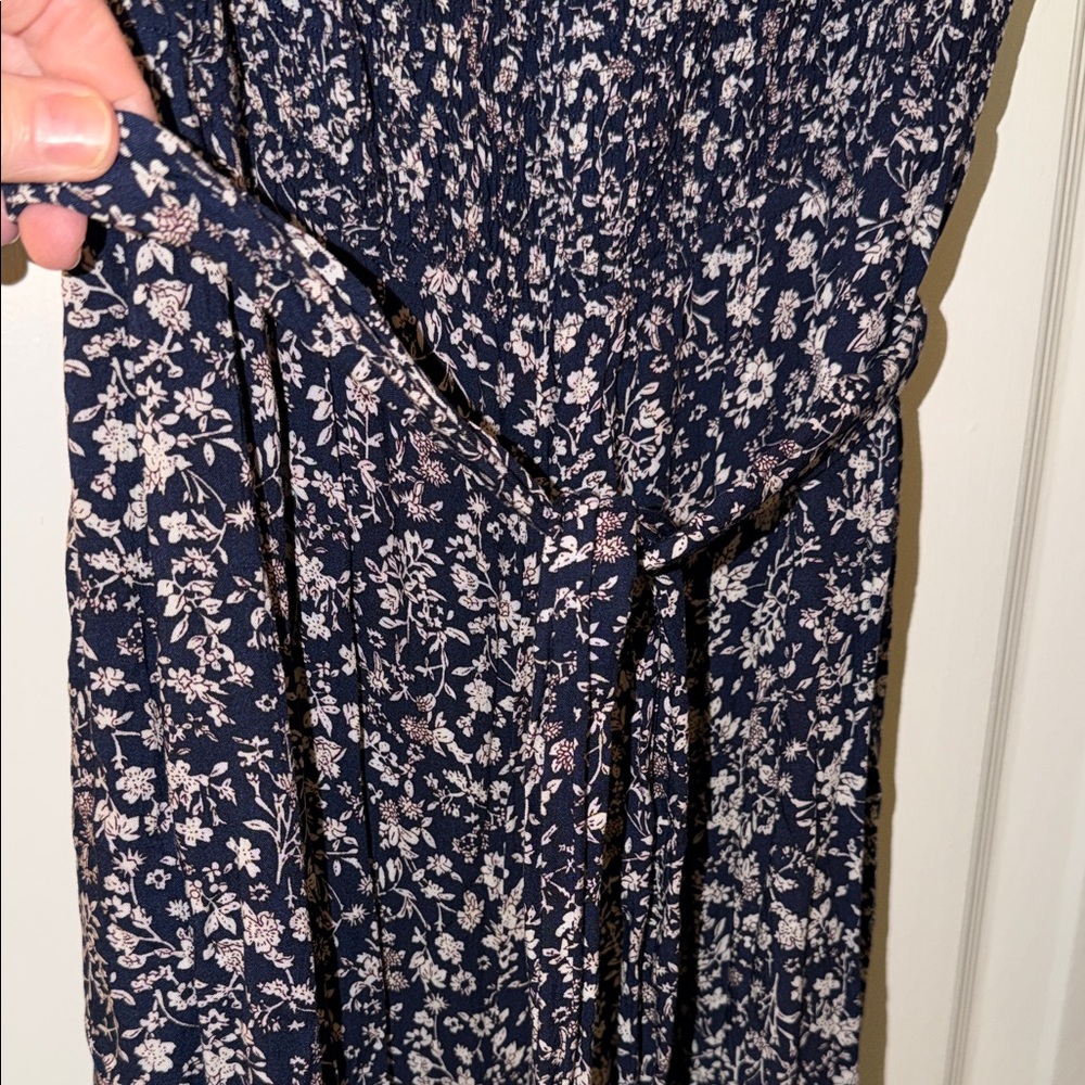 Lulus Women’s Navy Floral Belted Pantsuit - Casual Summer Style - Picture 3 of 7